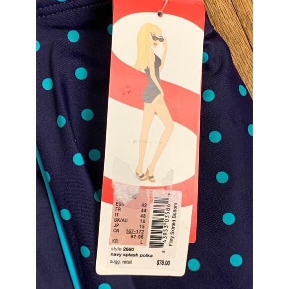 SPANX Navy Splash Polka Dot Skirited Shaping Bikini Bottom - Size 12 - Picture 5 of 10